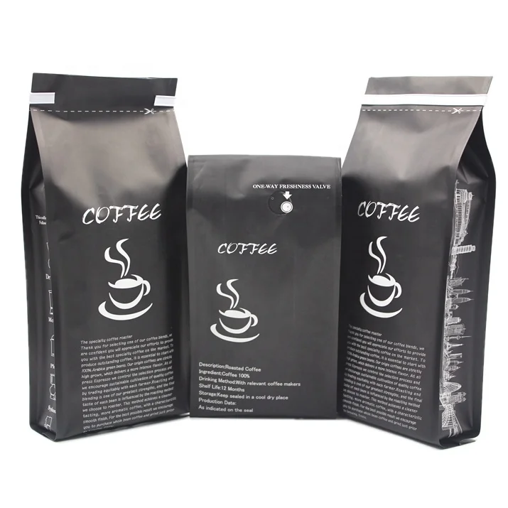 Custom printed aluminum foil flat bottom empty coffee bag with valve