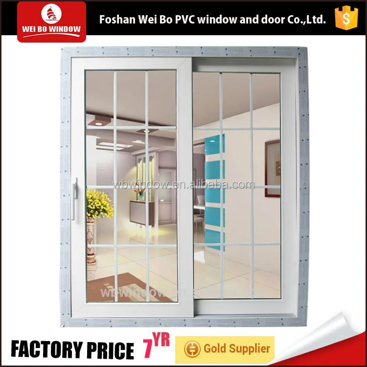PVC Profile Plastic Sliding Pane Grille Design Window with High Quality Parts