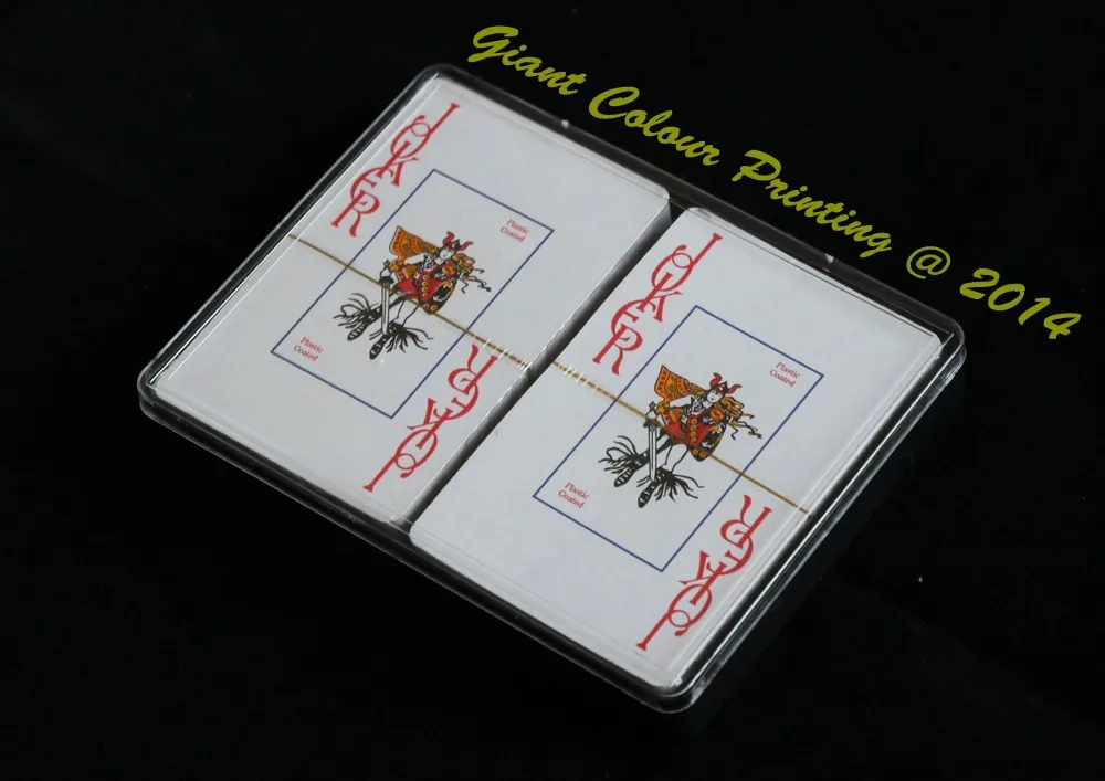 
DOUBLE DECK PLASTIC BOX PAPER SLEEVE POKER SIZE PLAYING CARDS 