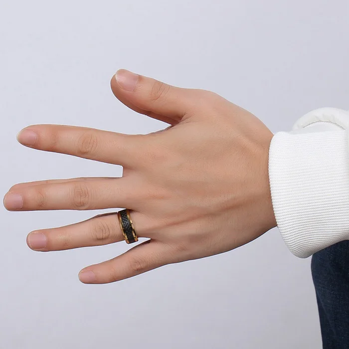 manufacture  High Quality 8mm ring  wide ip gold plating carbon fiber material tungsten carbide