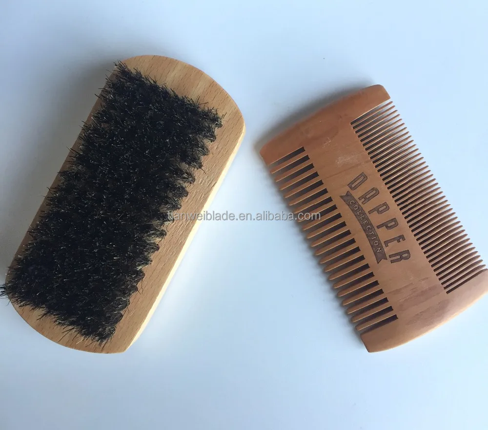 Набор высококачественных деревянных кистей для бороды OEM, набор кистей для бороды и расчески