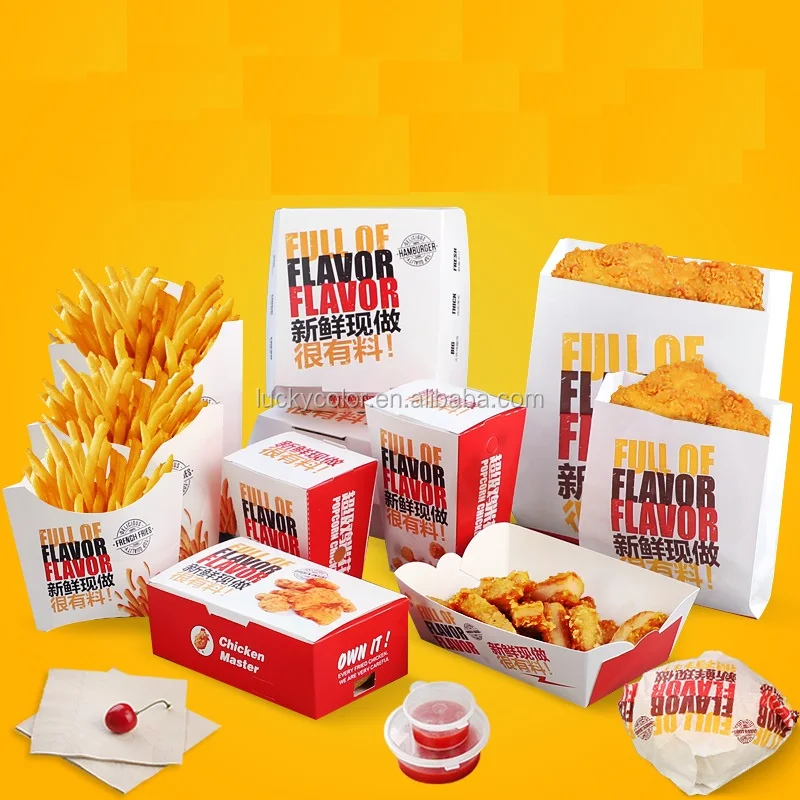 Disposable Fried chicken hamburger fastfood packaging boxes wholesale