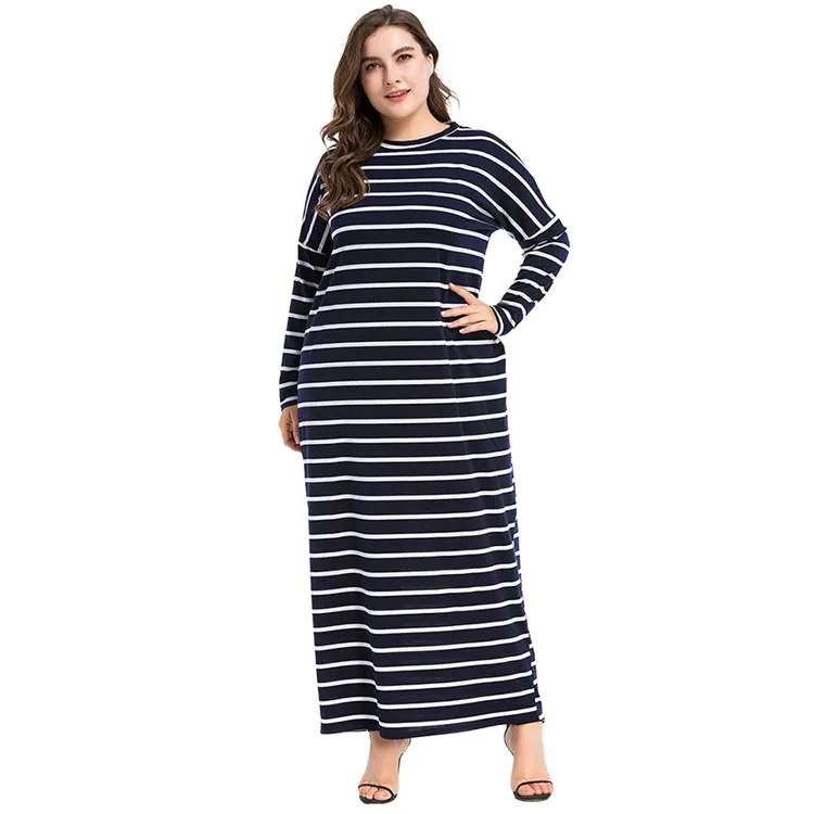 
New arrival wholesale long sleeve striped women maxi plus size dress 