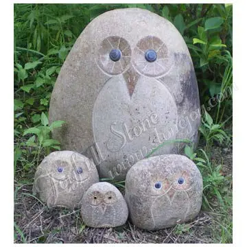 
Natural River Stone Owl Sculpture carvings 