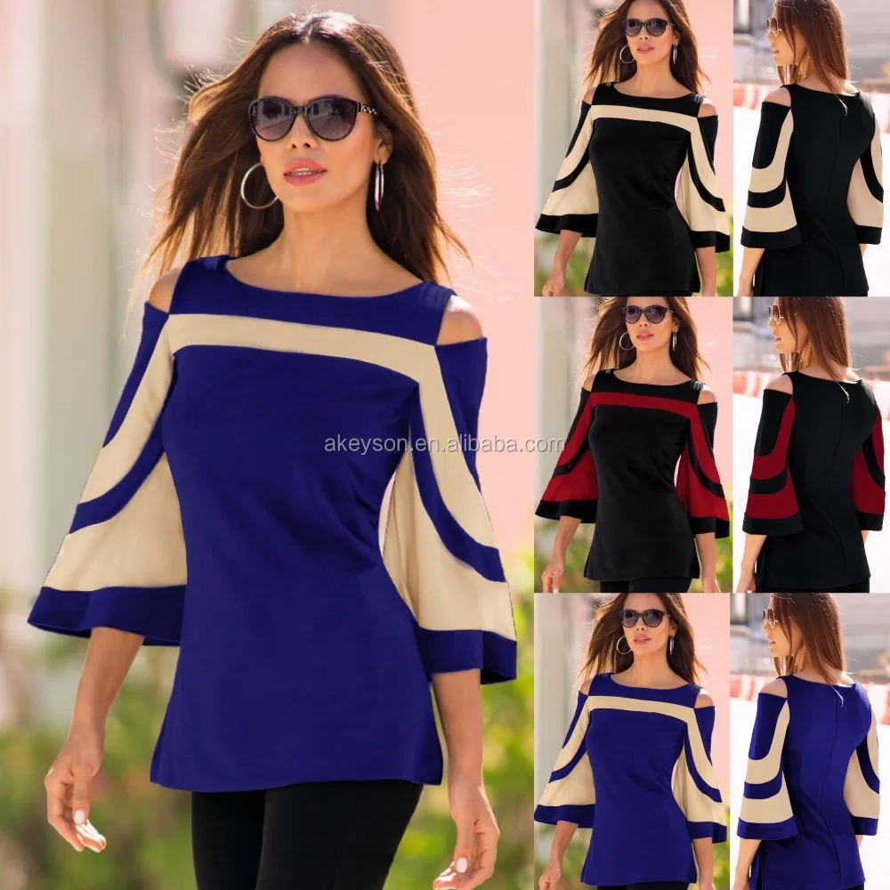 
Wholesale Monogram Women Batwing Cold Shoulder Tops 