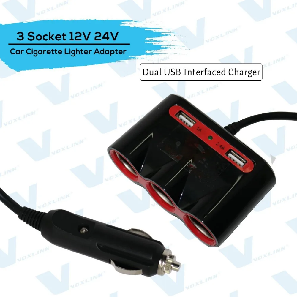 VOXLINK Переходник для прикуривателя с USB-зарядкой 2 порта DC 12В 24В черный