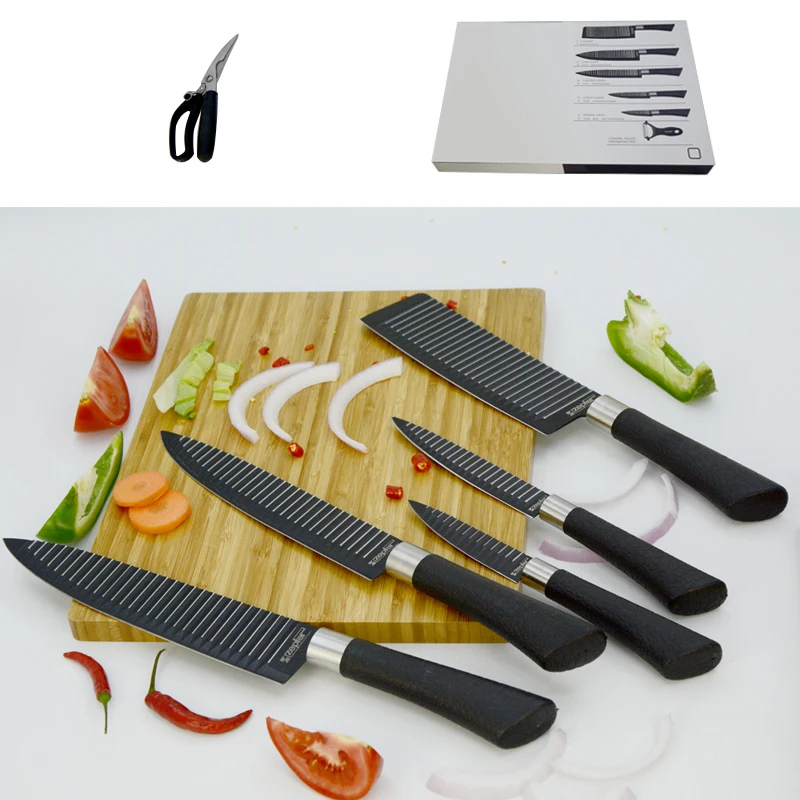Classical 6 pcs PP Handle Swiss Royalty Line Non-Stick Coated Kitchen Knife Set
