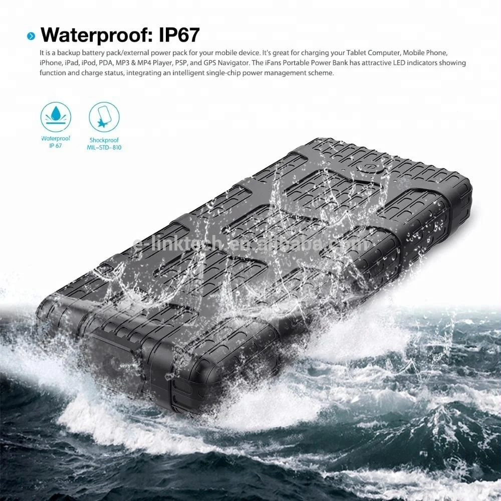 Waterproof IP67 backup disposable mobile charger Power bank with 20000mah battery cell for iphone Galaxy S7/S8