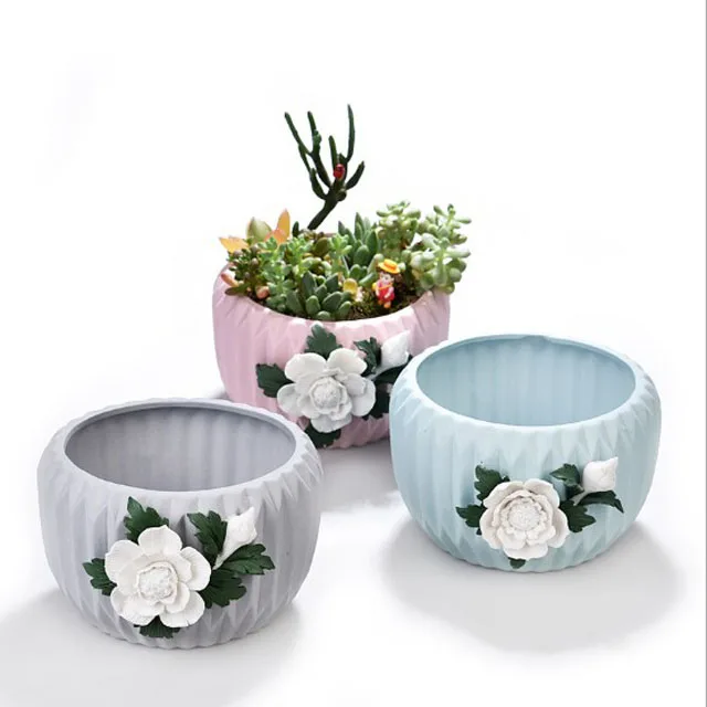 succulent cactus decorative ceramic embossed flower pots for indoor and outdoor