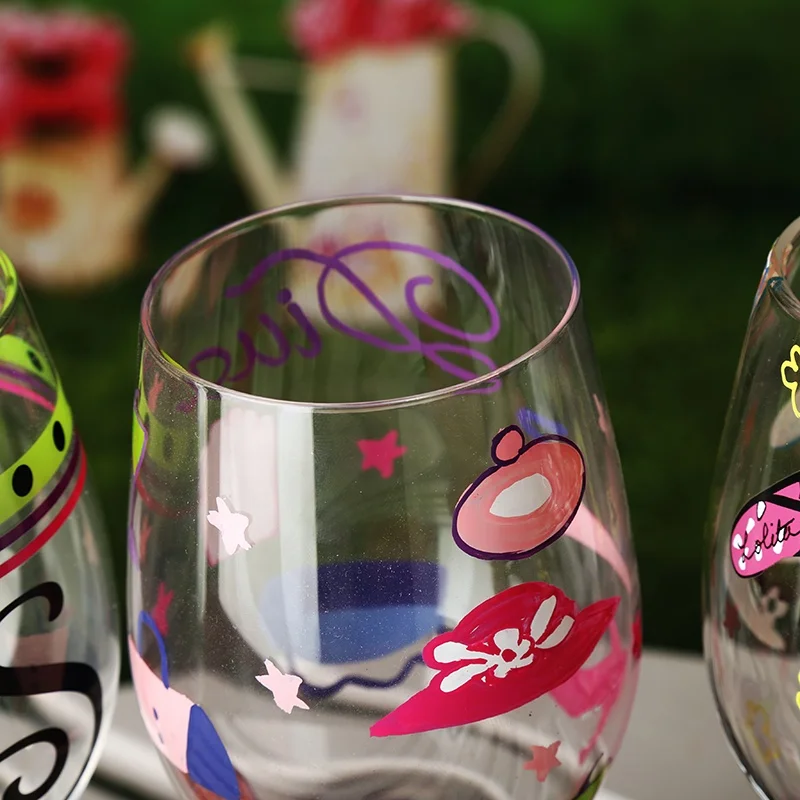 
Wholesale Hand Painted Gift Set Decorative Goblet Red Wine Glass Cup 