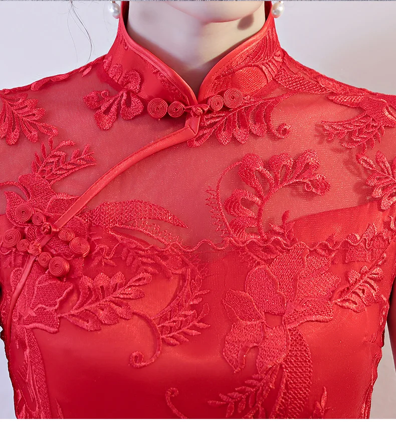 Haofei China custom made High quality traditional embroidered red lace chinese wedding dress
