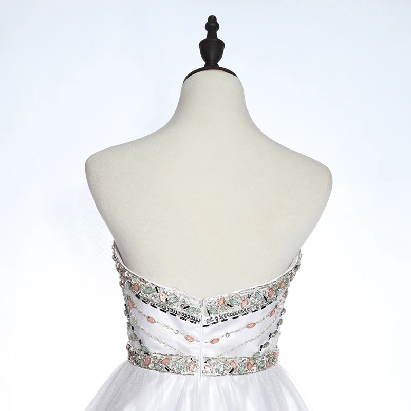 Sweetheart lace edge crystal beaded women party dresses white short prom dress