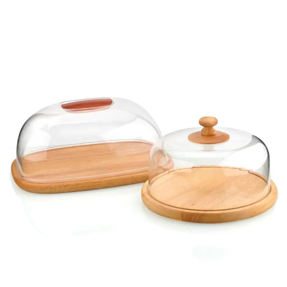 Factory Price Round Rubber Wood Cheese Board With Plastic Cover