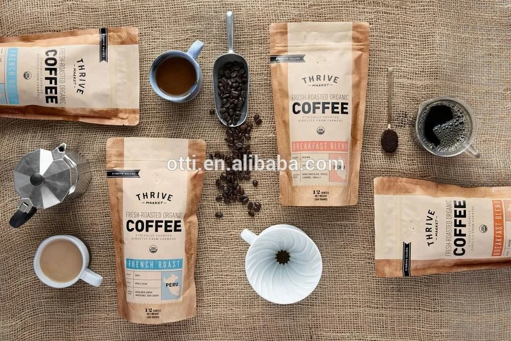 organic roasted beans one way valve ziplock coffee bag