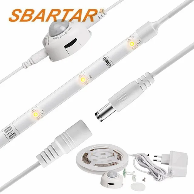 Motion Sensor LED Strip Night Light Kit 12V 1.2M Bed light with Timer For Bedroom Wardrobe