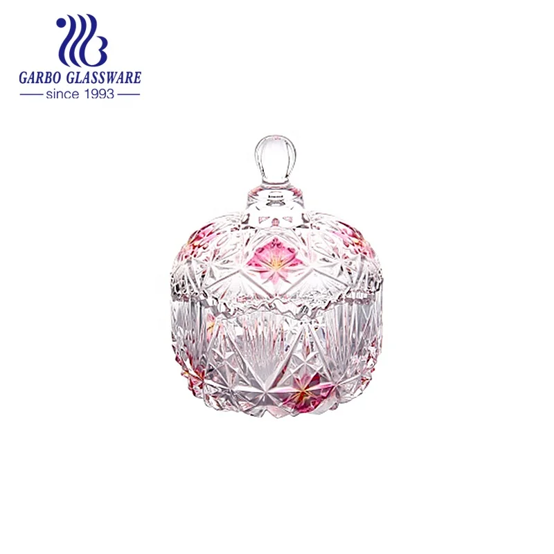 250ml Spray Color Crystal Hot Sales Glass Candy Sweet Pot Mini Jar With Lid Hot Selling Candy Holder Jar Fancy Candy Sugar Pot