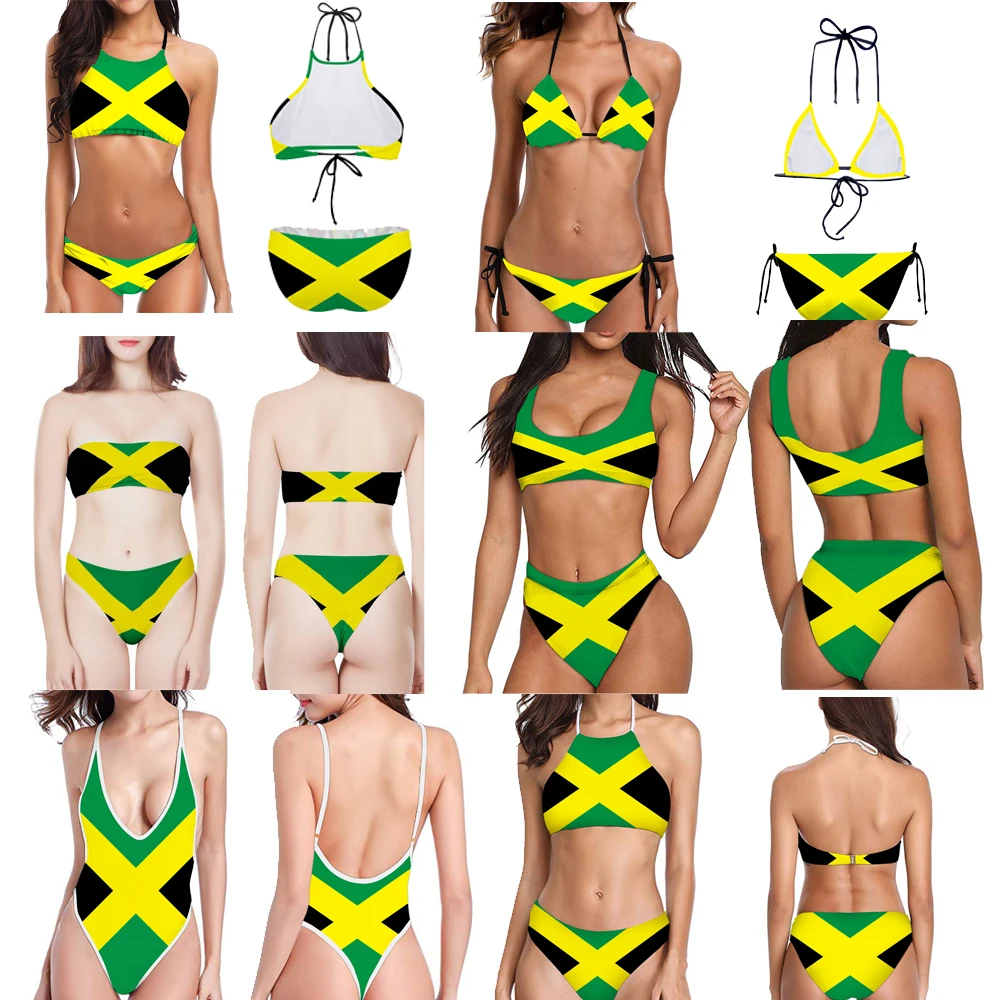 String Tie Bikini Custom Jamaica Flag Swimwear  Summer Bathing