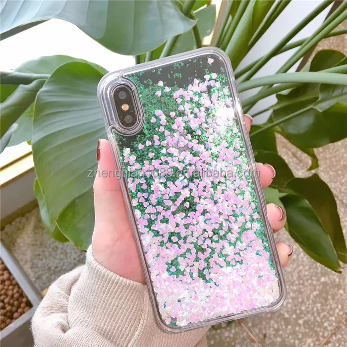 Colorful Moving Stars Heart Liquid Glitter Quicksand Phone Case For iphone X 6 7 8 plus 3D Bling Colours Quick Sand Cover Shell