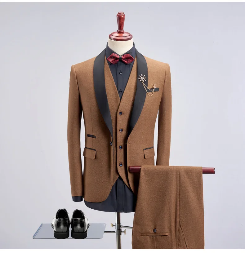 
Elegant One Button 3 Pieces Wedding Suits Groom Tuxedos Men Suit 