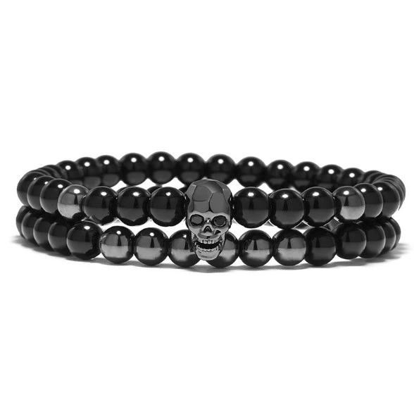2pcs High Quality Cz Micro Pave Brass Beads Stones Bracelet Skull Bracelet Men (MB18029)