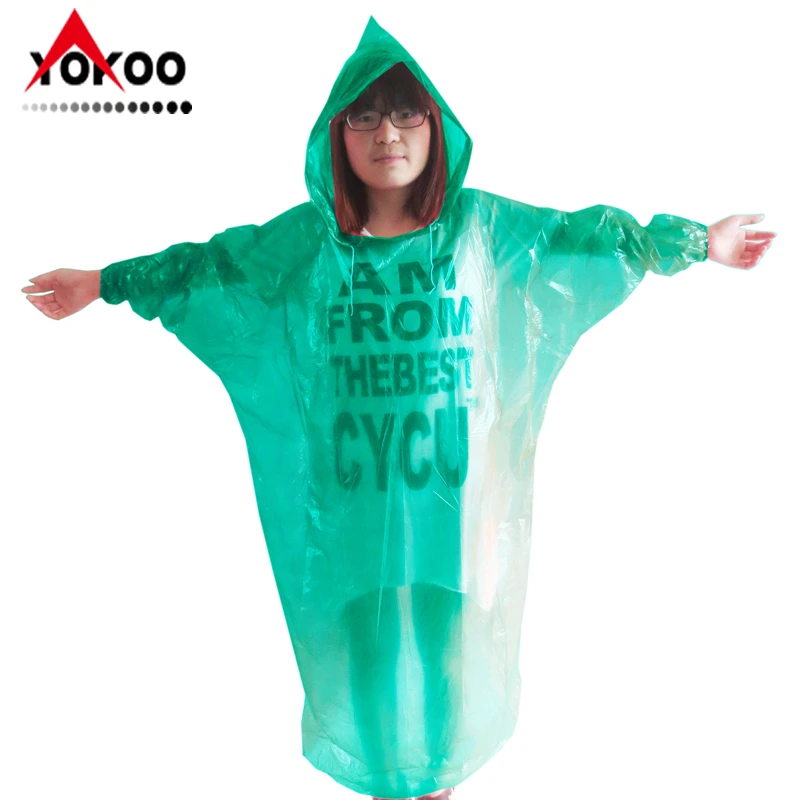 
0.02mm LDPE disposable raincoat with sleeves and hood drawstring for protective use 