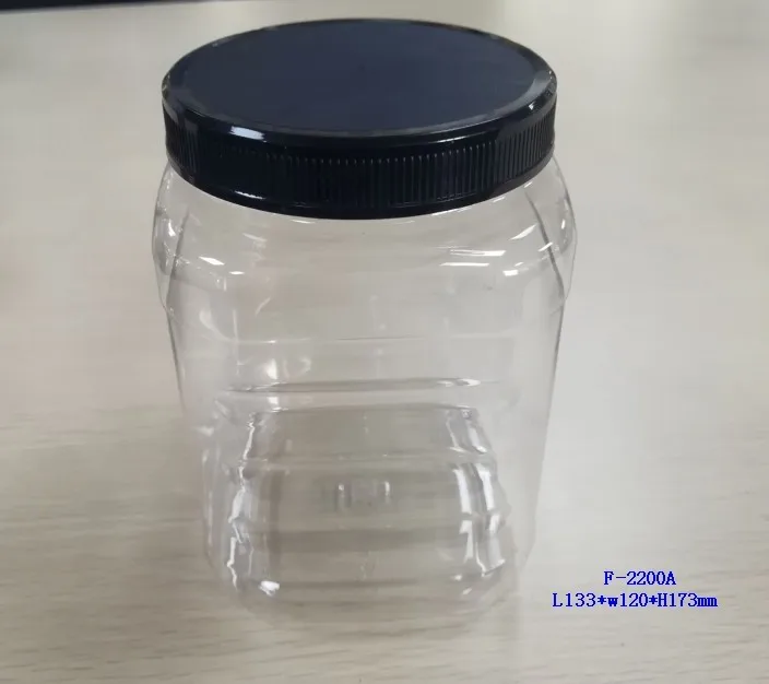 64 oz Clear Pet Plastic Square Pinch Grip Jar with 110mm screw top lid