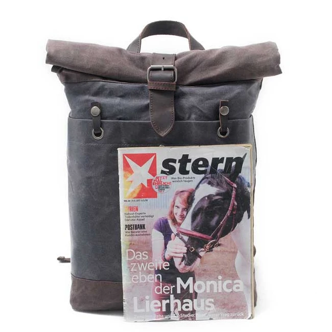 16950 wholesale custom logo vintage waxed waterproof roll up canvas men backpack , canvas bag
