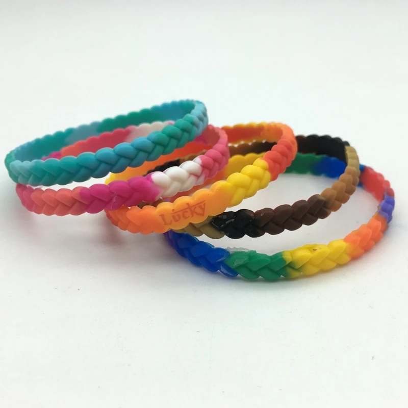 2023 Fashion women silicone wristband wrist band customized rubber round weave bracelet