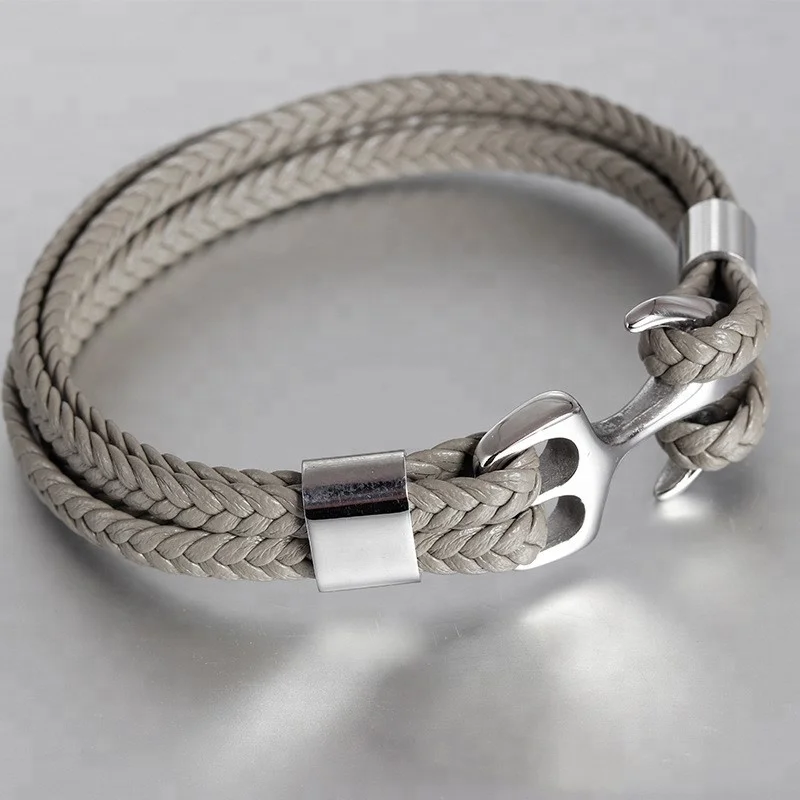 Cheap Handmade Men Leather Anchor Bracelet  Fashion Jewelry Wholesale