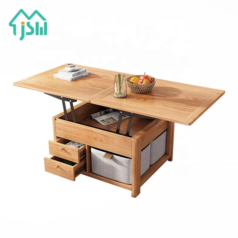 New Design Modern Living Room Furniture Storage Box Lifting Extendable Wooden Folding Coffee Table