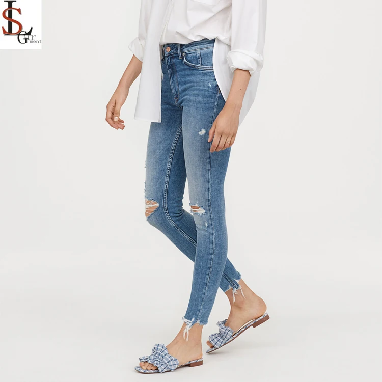 New Fashion Women Ripped Jean Pants Plus Size Stretch Skinny High Waist  Women Blue Pencil Casual Slim Denim Jeans