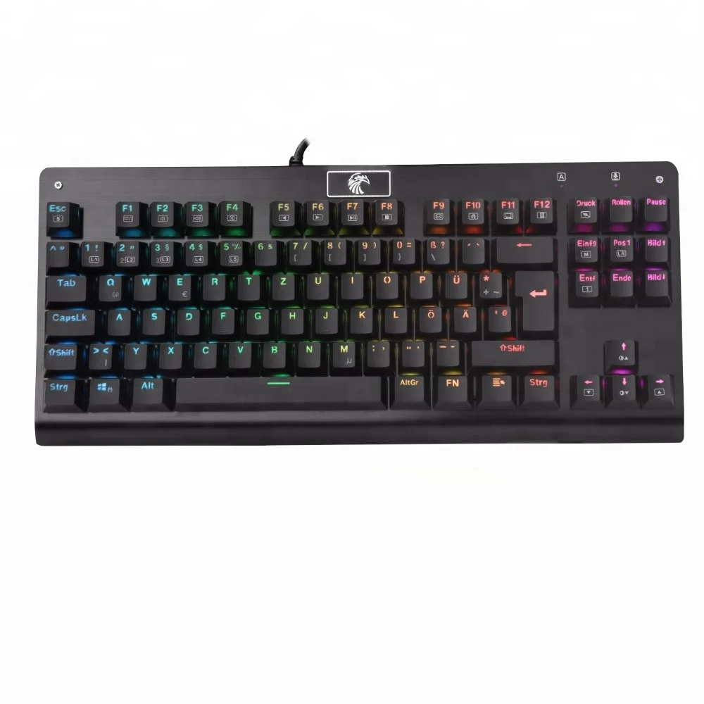 German Layout Wired Mechanical Keyboard 88 Keys Real RGB Blue Switch LED Backlit Gaming Keyboards for Gamer Computer