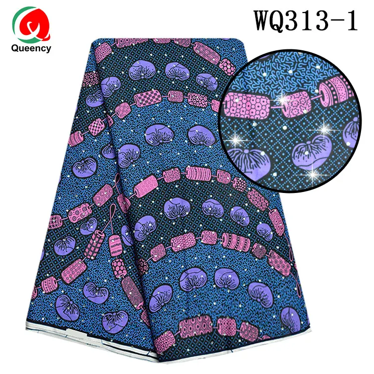 Queency  Wholesale Stone Wax Print Fabric Polyester African Ankara Bead String Printing Fabric