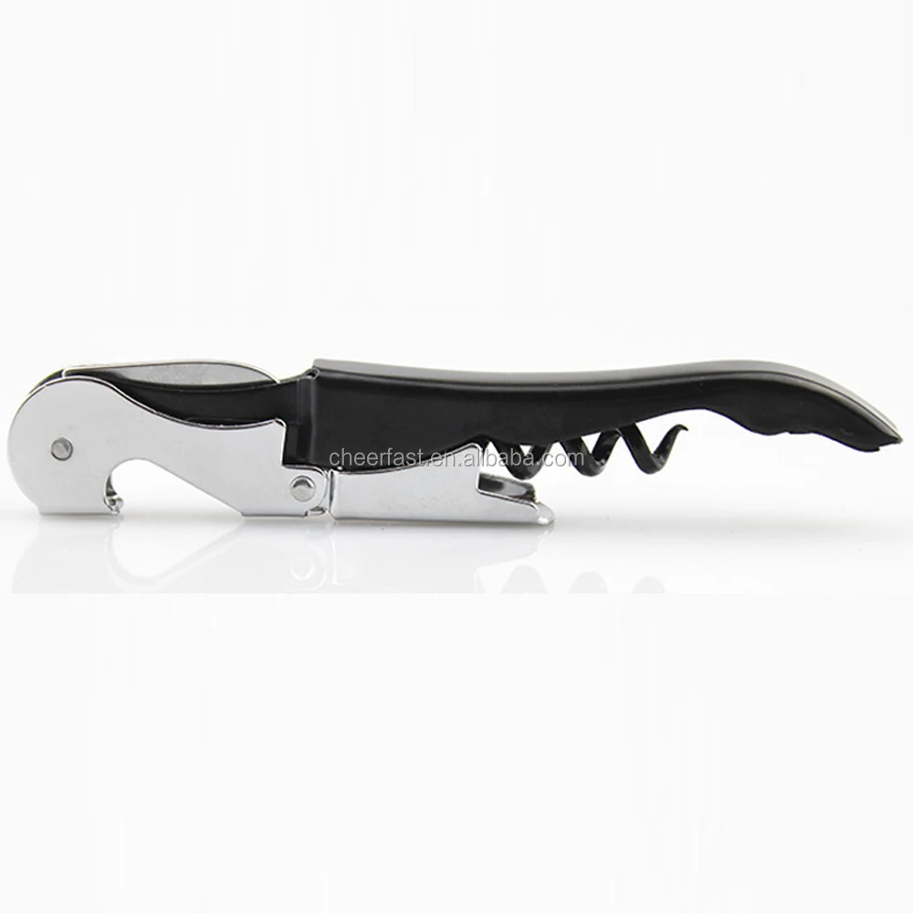 Ergonomic Design 3 in 1 Wine Bottle Cork Screw Opener Black Color Double Hinge Stainless Steel Red Wine Waiters Corkscrew