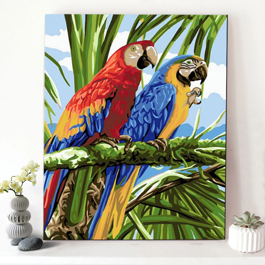 CHENISTORY DZ1264 Painting By Numbers Oil Diy Cute Parrots On Canvas With Frame For Wholesale