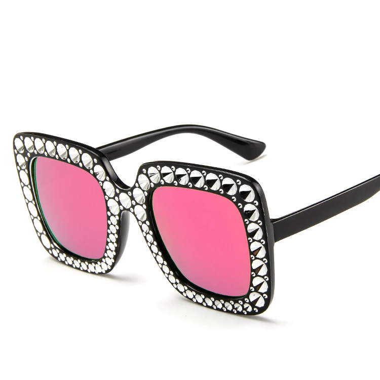 15982 Best Selling New Fashionable Women Diamond Studded Oversize Square Sunglasses