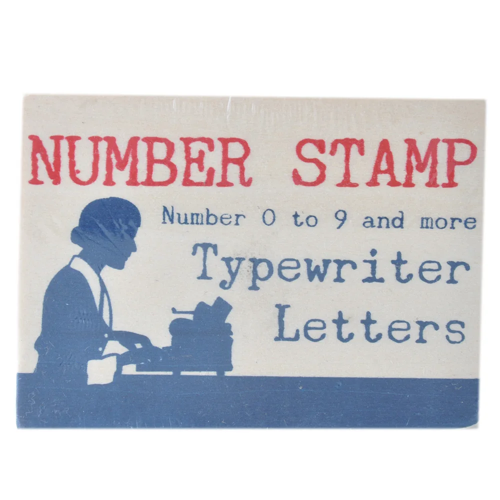 number 0 to 9 and typewriter letters wood rubber stamp set