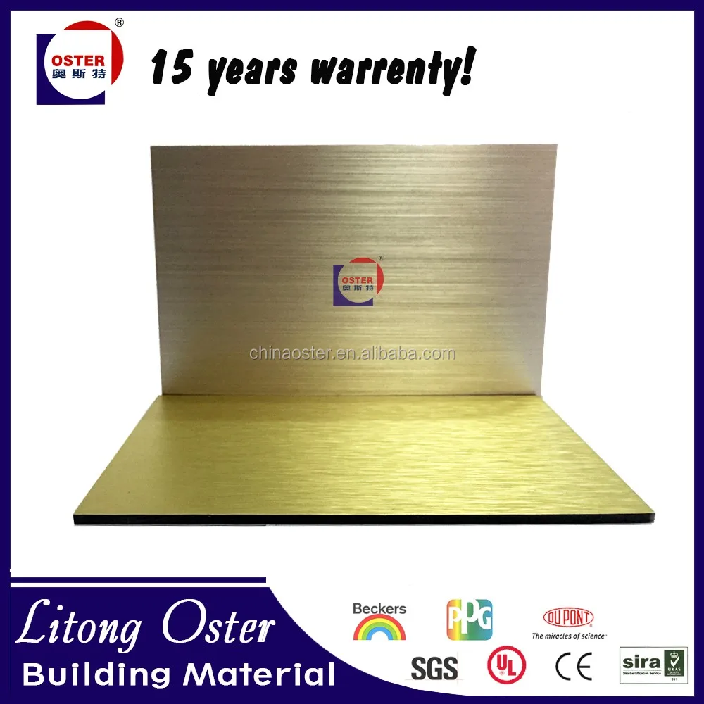 Hair Line Brushed Aluminium Silver Gold Aluminium Composite Sheet