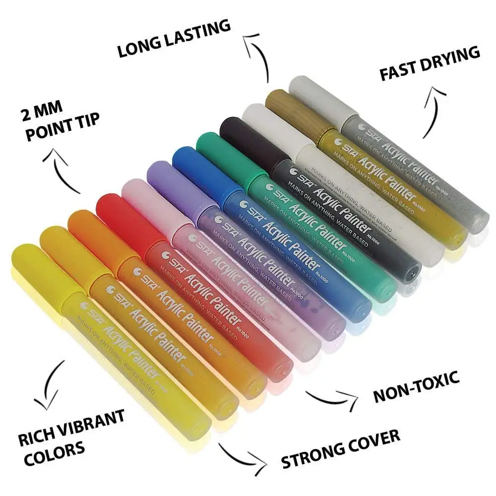 amazon hot selling permanent paint pens for plastic glass rock and any surface sta 12 colors water based acrylic marker pen