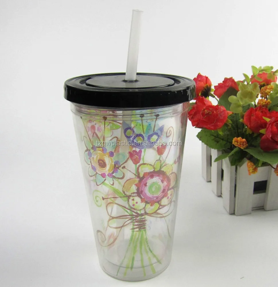 Пластиковые двойные стенки соломенная чашка с ПВХ insert-450ml