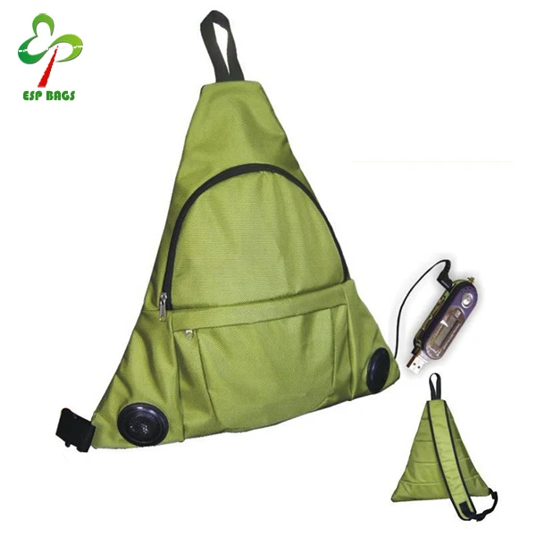 New stylish triangle sling backpack with built in speakers, bag with built-in speakers for outdoor hiking picnic