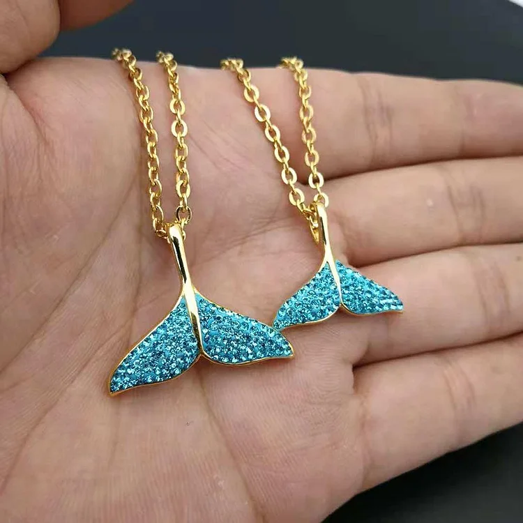 High Quality Blue Whale Tail Pendant Stainless Steel Fishtail Necklaces