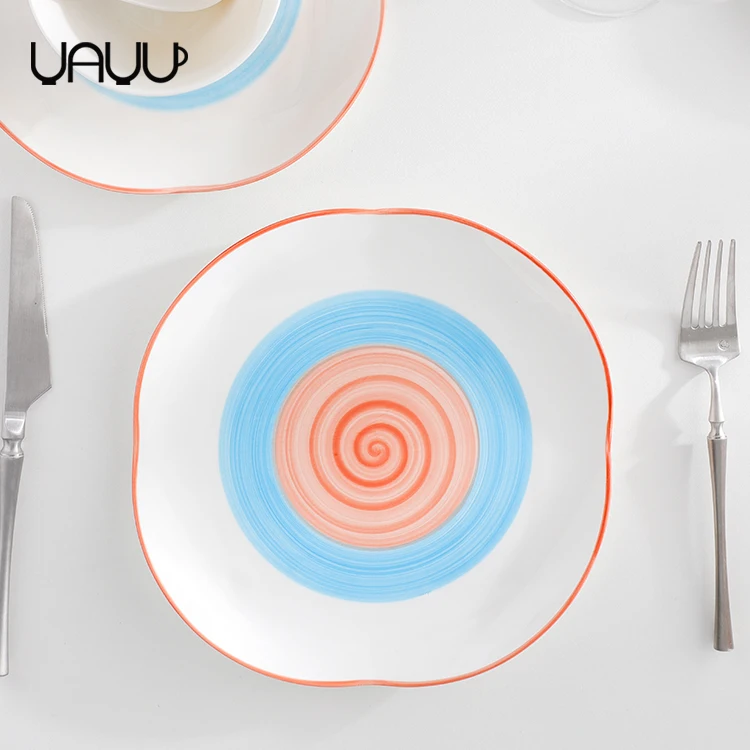 Hand painting porcelain ceramic plates decoration fruit porcelain flat plate for gift