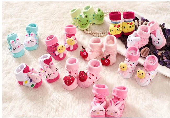 3D Animal Shaped Design Cotton Sock New born baby socks With Rubber Bottom Soles for 1 - 9 months Baby Boy