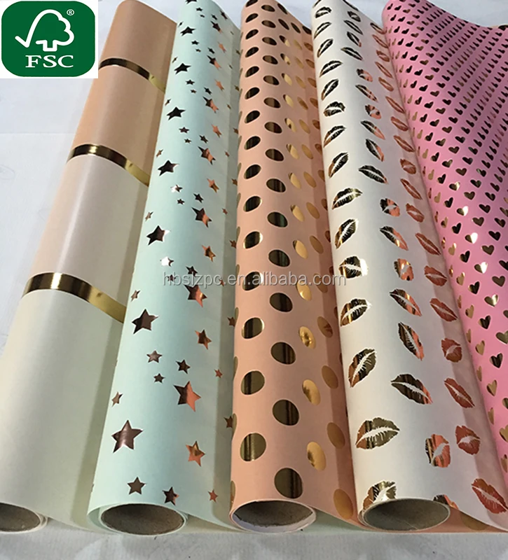 
Gift wrapping paper roll custom gold foil paper FSC Certificated retail roll 