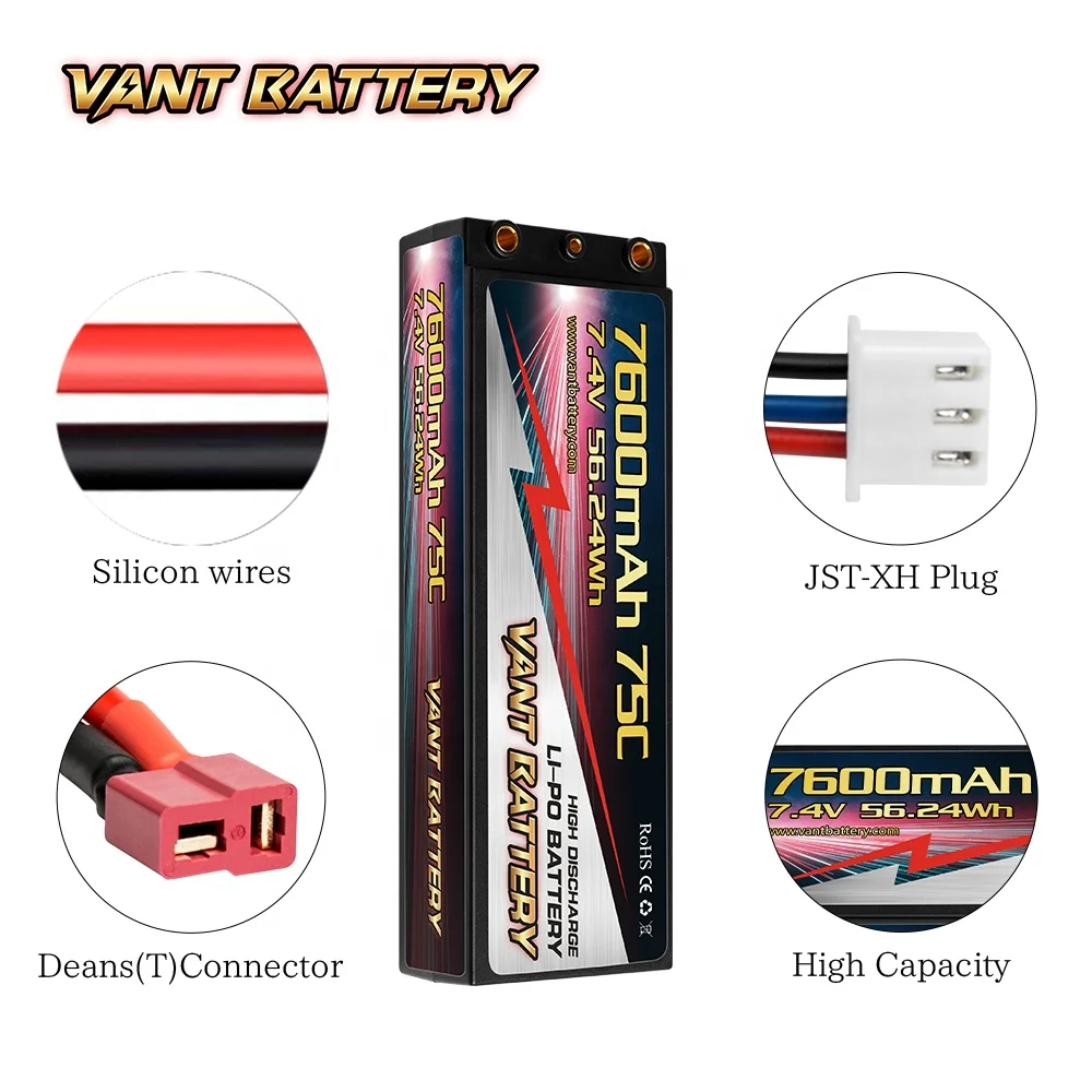 VANT PRICE OFF RC Lipo battery 7.4V 7600mAh 75C 2S2P HIGH POWER HardCase battery