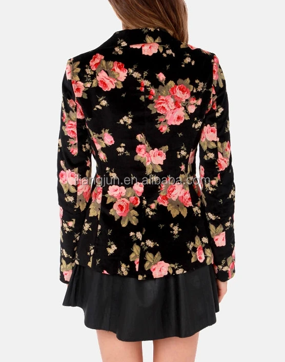 Bloom Floral Black Velvet Women Blazer