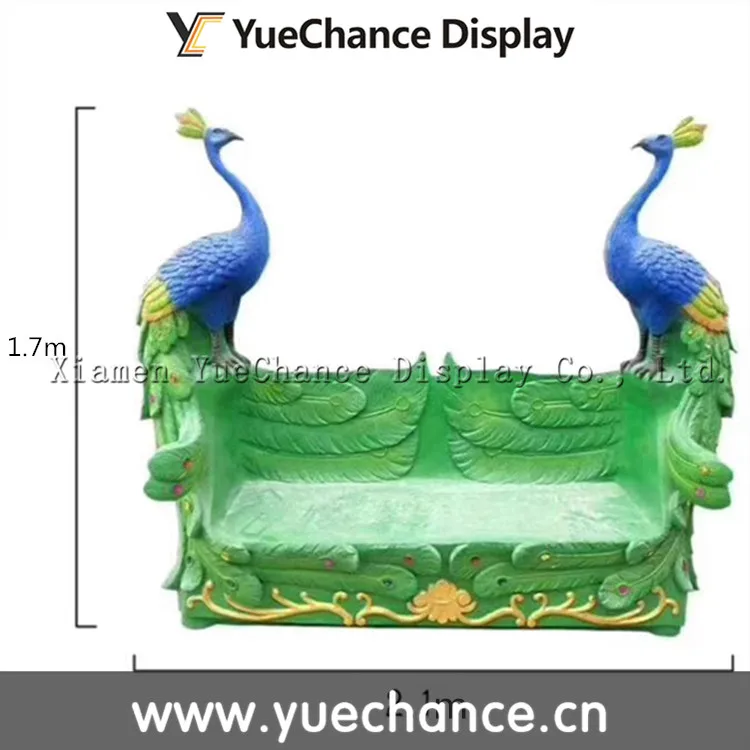 Custom Outdoor Decoration Fiberglass Peacock Bench Statue