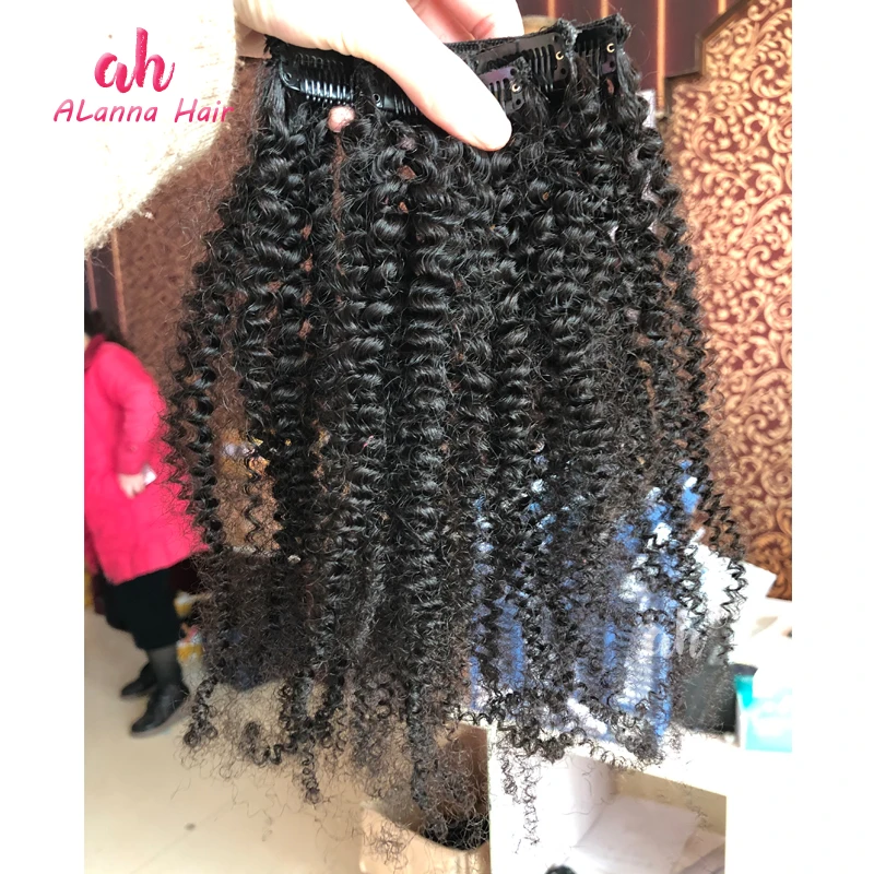 High Quality Remy Human Hair Clip In Extensions Peruvian Virgin Hair Kinky Curly 4A Clip In Hair Big Stock