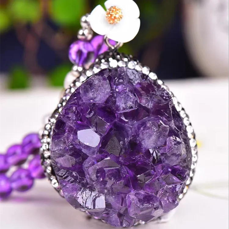 Hot sale Amethyst crystal cluster quartz pendant Amethyst Quartz rock pendant Healing crystal